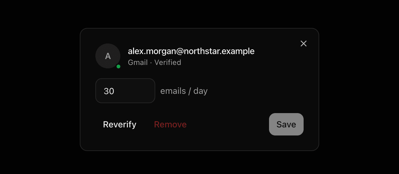 Gmail mailbox settings with the daily limit.