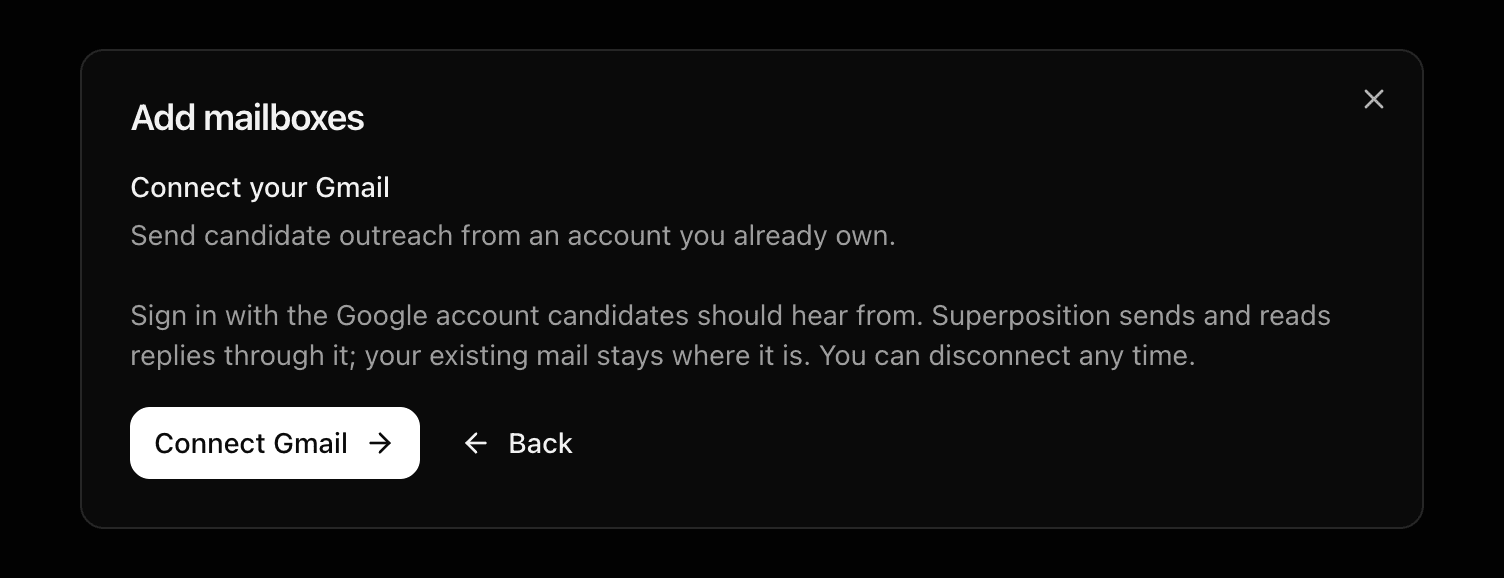 The Gmail option in the Add mailboxes dialog.